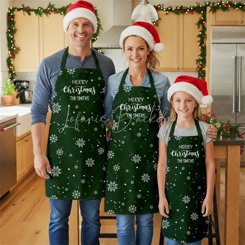 Lofaris Snowflake Christmas Family Apron Custom Name Matching Kitchen Wear Festive Group Gift Set