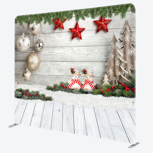 Lofaris Snowflake Snowman Wooden Christmas Square Backdrop