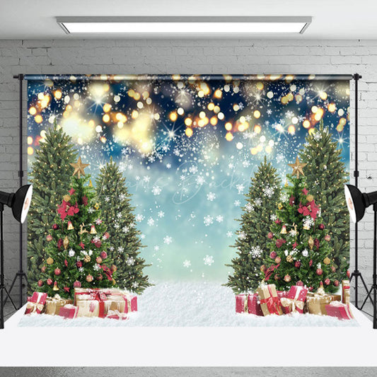 Lofaris Snowflakes Light Pine Trees Gifts Christmas Backdrop