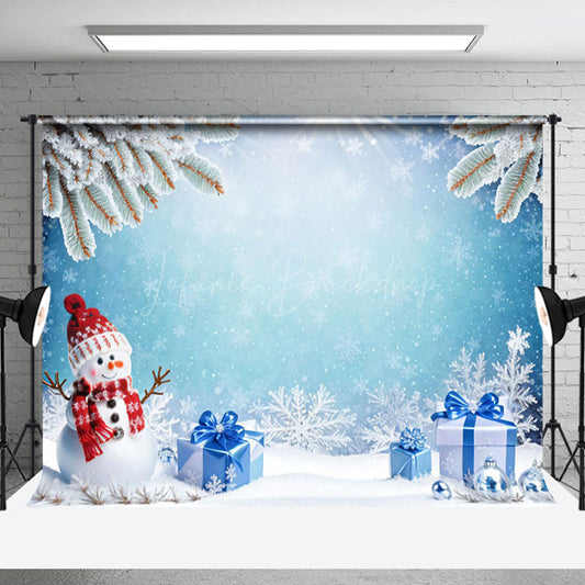Lofaris Snowflakes Snowman Gifts Blue Christmas Backdrop