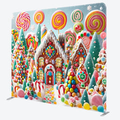 Lofaris Snowy Candyland House Square Arch Christmas Backdrop