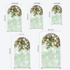 Lofaris Snowy Evergreen Branches Red Berries Round Top Arch Backdrop Gold Stars Pinecones Winter Holiday Decor