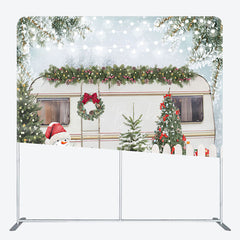Lofaris Snowy Fence Bus Christmas Tension Fabric Backdrop