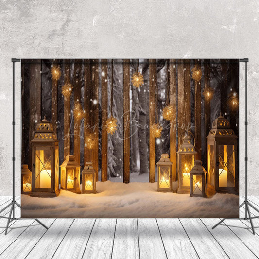 Lofaris Snowy Field Candle Lantern Glitter Christmas Backdrop
