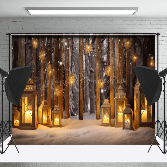 Lofaris Snowy Field Candle Lantern Glitter Christmas Backdrop