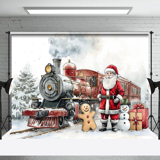 Lofaris Snowy Field Santa Train Gifts Christmas Backdrop