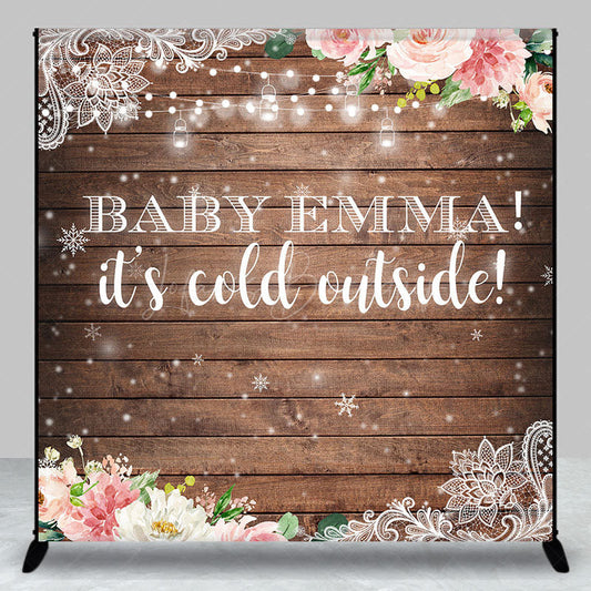 Lofaris Snowy Floral Wooden Custom Name Baby Shower Backdrop