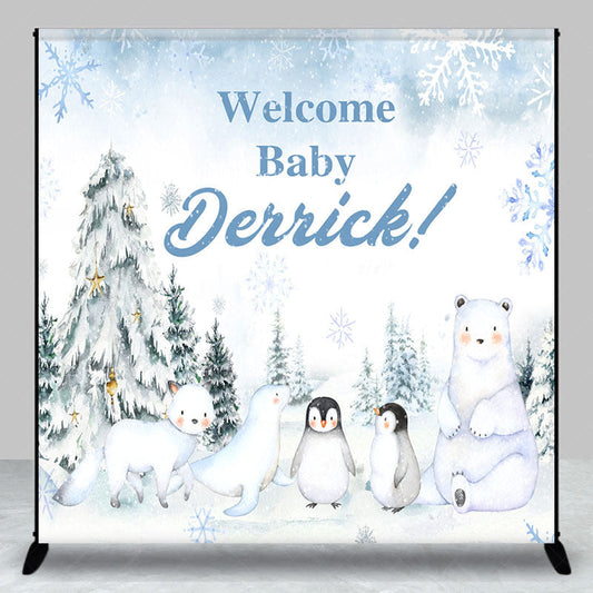 Lofaris Snowy Forest Animal Custom Name Welcome Baby Backdrop