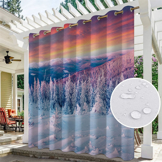 Lofaris Snowy Forest Mount Waterproof Outdoor Curtains For Porch