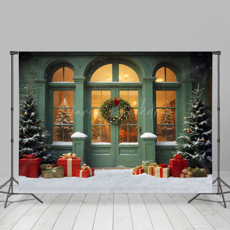 Lofaris Snowy Green Shop Wreaths Christmas Backdrop For Photography