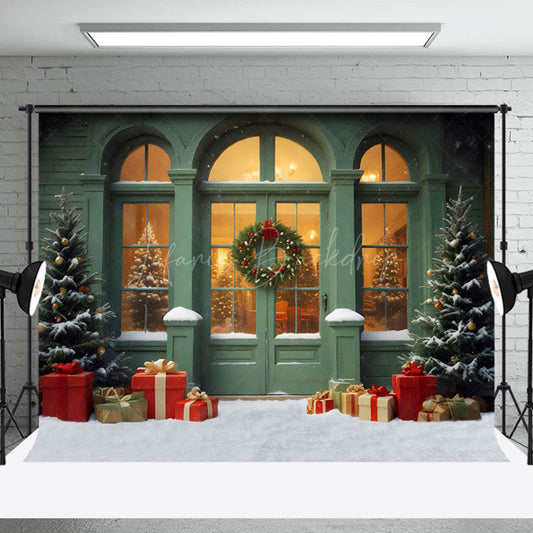 Lofaris Snowy Green Shop Wreaths Christmas Backdrop For Photography