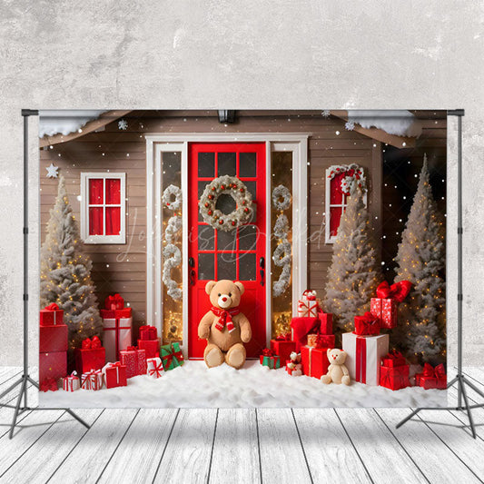 Lofaris Snowy House Gifts Pine Trees Christmas Vibe Backdrop