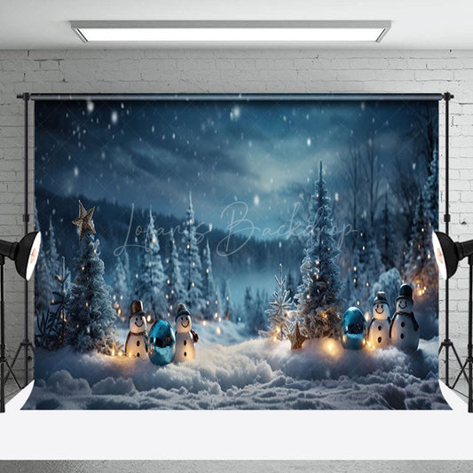 Lofaris Snowy Night Peaceful Forest Snowman Winter Backdrop