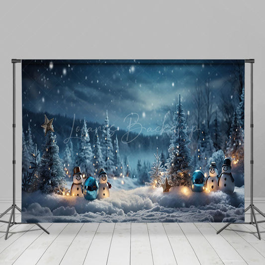 Lofaris Snowy Night Peaceful Forest Snowman Winter Backdrop