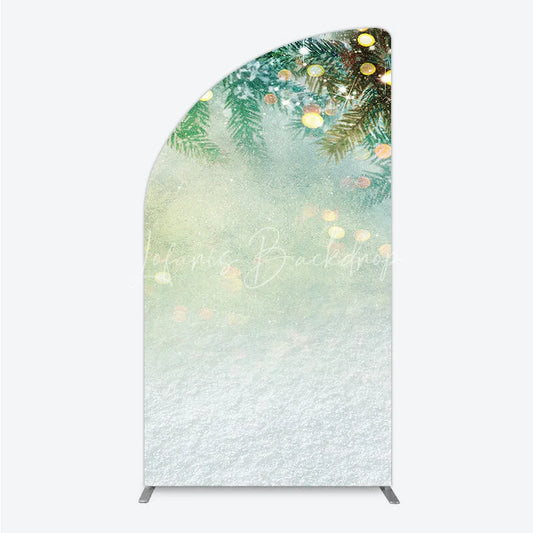 Lofaris Snowy Pine Branches with Warm Bokeh Lights Half Moon Arch Backdrop Festive Winter Holiday Party Decor