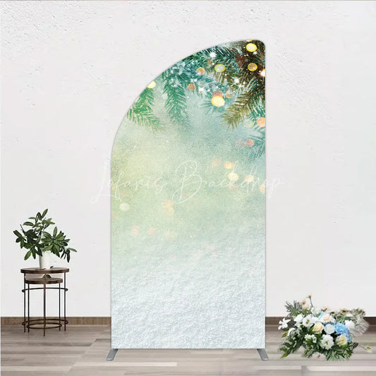 Lofaris Snowy Pine Branches with Warm Bokeh Lights Half Moon Arch Backdrop Festive Winter Holiday Party Decor