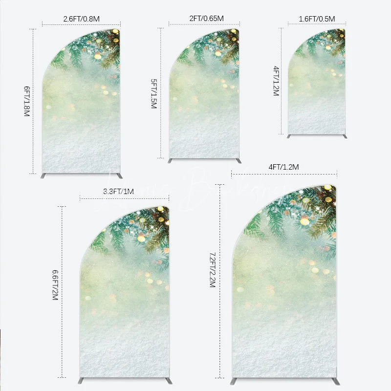 Lofaris Snowy Pine Branches with Warm Bokeh Lights Half Moon Arch Backdrop Festive Winter Holiday Party Decor
