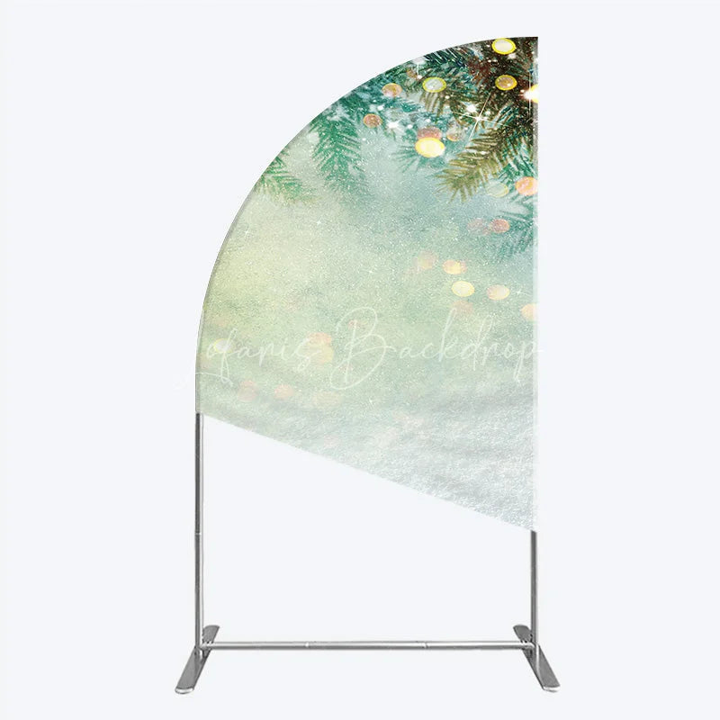 Lofaris Snowy Pine Branches with Warm Bokeh Lights Half Moon Arch Backdrop Festive Winter Holiday Party Decor