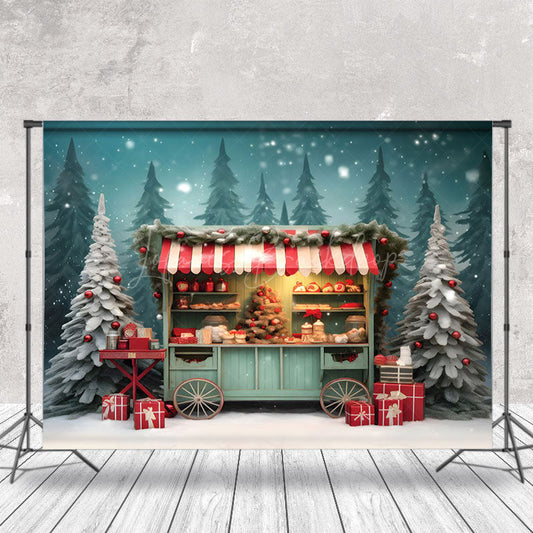 Lofaris Snowy Pine Forest Dining Car Gift Christmas Backdrop
