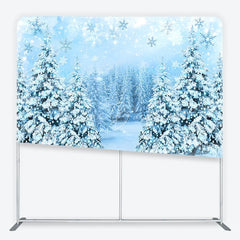 Lofaris Snowy Pine Forest Tension Fabric Backdrop Winter Woodland with Falling Snowflakes Background Nature Holiday Decor