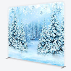 Lofaris Snowy Pine Forest Tension Fabric Backdrop Winter Woodland with Falling Snowflakes Background Nature Holiday Decor