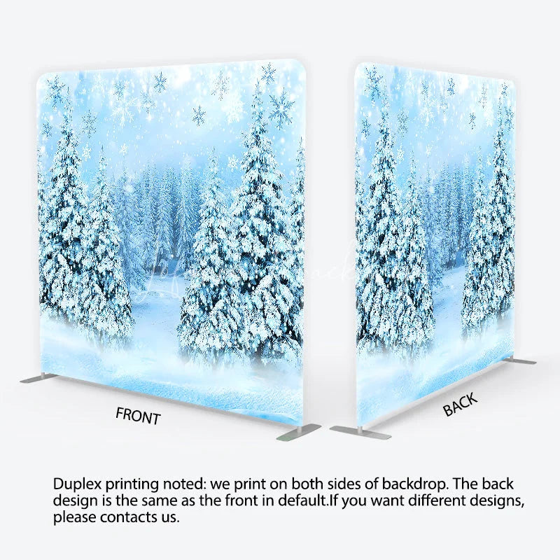 Lofaris Snowy Pine Forest Tension Fabric Backdrop Winter Woodland with Falling Snowflakes Background Nature Holiday Decor