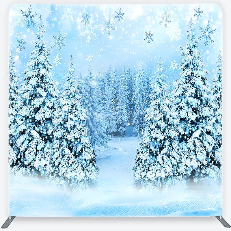 Lofaris Snowy Pine Forest Tension Fabric Backdrop Winter Woodland with Falling Snowflakes Background Nature Holiday Decor