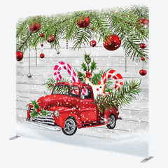 Lofaris Snowy Red Car Wooden Christmas Pillow Cover Backdrop