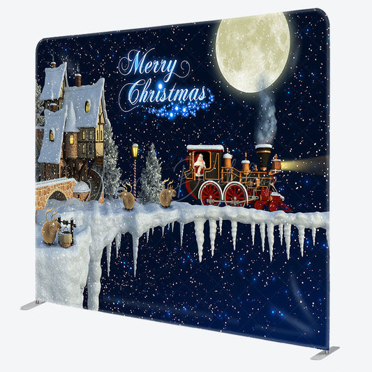 Lofaris Snowy Sky House Santa Merry Christmas Square Backdrop