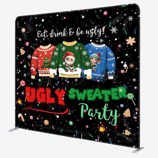 Lofaris Snowy Ugly Sweater Xmas Party Pillow Case Backdrop