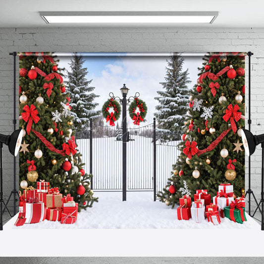 Lofaris Snowy Wild Field Gate Trees Gift Christmas Backdrop