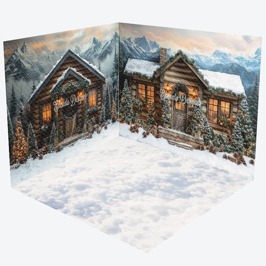 Lofaris Snowy Wild Mountain Forest Scene Room Set Backdrop