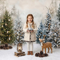 Lofaris Snowy Winter Forest Christmas Trees Combo Set Backdrop Golden Lights Holiday Party Decor