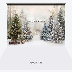 Lofaris Snowy Winter Forest Christmas Trees Combo Set Backdrop Golden Lights Holiday Party Decor