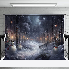Lofaris Snowy Winter Night Photography Backdrop with Snowmen Magical Forest Lanterns Christmas Photo Background