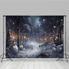 Lofaris Snowy Winter Night Photography Backdrop with Snowmen Magical Forest Lanterns Christmas Photo Background