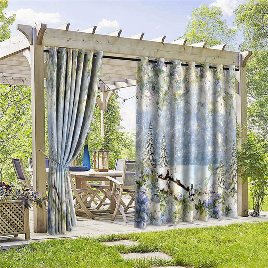 Lofaris Snowy Winter Xmas Waterproof Printed Outdoor Curtains