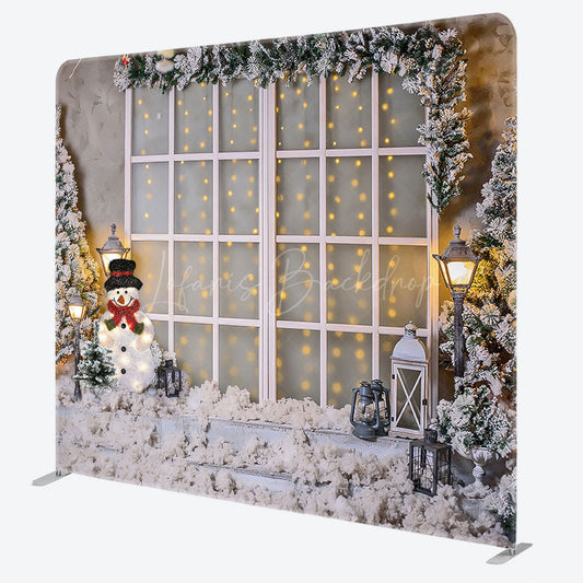 Lofaris Snowy World Christmas Trees Tension Fabric Backdrop