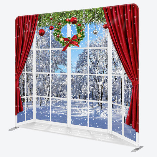 Lofaris Snowy World Window Christmas Pillow Cover Backdrop