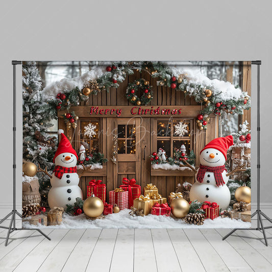 Lofaris Snowy Wreath Cabin Snowman Baubla Christmas Backdrop