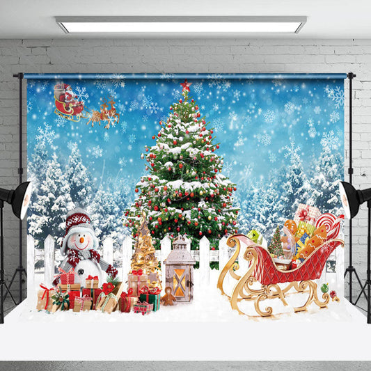Lofaris Snowy Xmas Carriage Christmas Holiday Backdrop