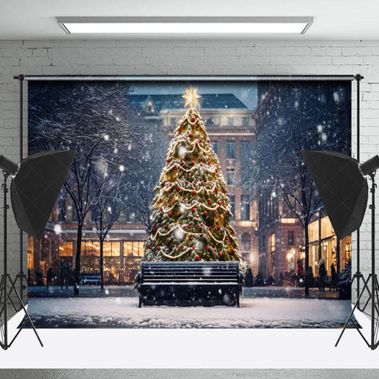 Lofaris Snwoy City Night Trees Lights Christmas Backdrop