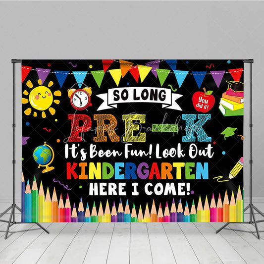 Lofaris So Long Pre-K Kindergarten Here I Come Graduation Backdrop Colorful School Elements Photo Background