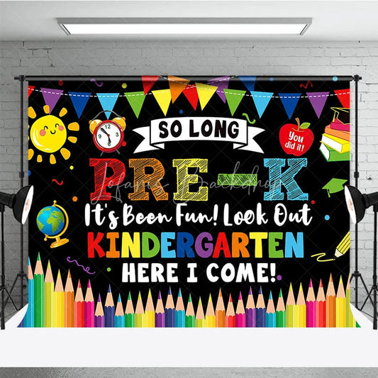 Lofaris So Long Pre-K Kindergarten Here I Come Graduation Backdrop Colorful School Elements Photo Background
