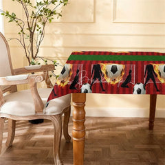 Lofaris Soccer Field Flaming Ball Rectangle Tablecloth Green Grass Boys Birthday Party Table Cover