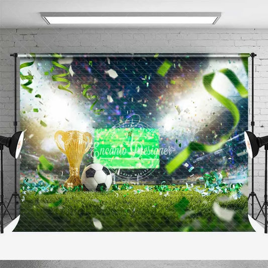 Lofaris Soccer Field Trophy Backdrop Sports Game Victory Celebration Green Grass Photography Background