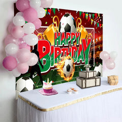 Lofaris Soccer Stadium Happy Birthday Backdrop Flaming Ball and Trophy Boys Party Photography Background