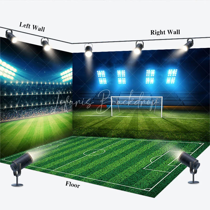 Lofaris Soccer Stadium Room Set Backdrop Night Lights Football Field Green Grass Background Sports Theme Photography Prop