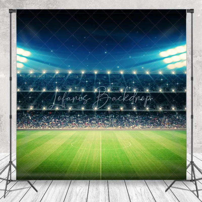 Lofaris Soccer Stadium Room Set Backdrop Night Lights Football Field Green Grass Background Sports Theme Photography Prop
