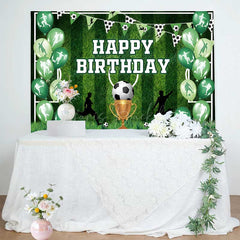 Lofaris Soccer Themed Birthday Party Backdrop Green Sports Field Banner for Boys Action Player and Trophy Photo Prop Decor